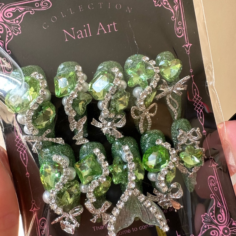 Green and Silver Nail Art Set